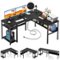 Aheaplus - Reversible Corner Desk with Power Outlets & USB Ports, Storage Shelves for Gaming & Home Office, Easy Assembly - Black-Front_Standard