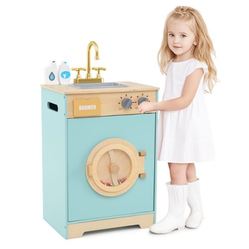 Gymax - Kids Washer Playset w/ Laundry Detergent & Hand Sanitizer Rotating Wheel - Blue-Front_Standard 