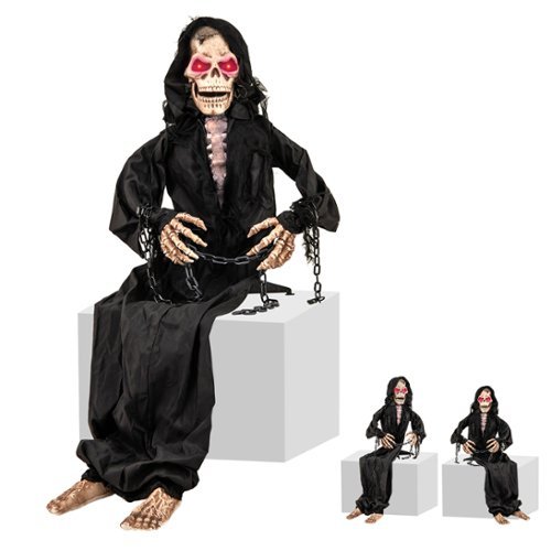 Costway 5 FT Animated Halloween Sitting Reaper Life Size Halloween Animatronic Prop - Black