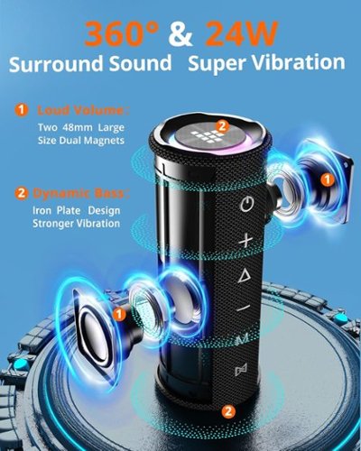Tronsmart Mirtune C2 Portable Bluetooth Speaker, 360° Surround Sound, 24W Deep Bass, IPX7 Waterproof, 24H Playtime with TF/AUX - Black WORLDWIDE DELIVERY