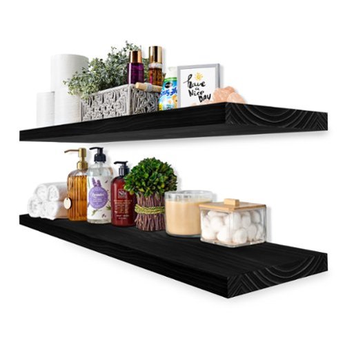 Sorbus - 2 Pack 35" Solid Wood Floating Shelves - for Bathroom Decor, Books, Bedroom & Living Room - Black-Front_Standard 