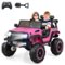 Costway - 24V 2 Seater Kids Ride on Truck 2WD/4WD Battery Powered Vehicle Toddler Powerful Car with Remote Control - Pink-Front_Standard