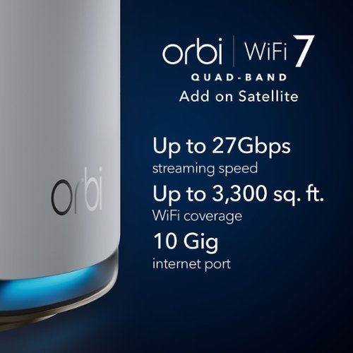 NETGEAR Orbi 970 Series BE27000 Quad-band Mesh Wi-Fi 7 Satellite – White - White WORLDWIDE DELIVERY