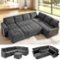 Dyonery - 7-Seat Modular Sectional Sleeper Sofa with Pull-Out Bed, Reclining Backrest, USB Ports, Table, LED Lights ,Gray - Gray-Front_Standard