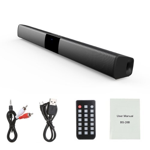 Topteng - BS-28B 2.0CH 4 Driver Portable Bluetooth Sound Bar - Wireless Subwoofer, 360°Surround, 5H Playtime for TV/Home Theater​​ - Black-Front_Standard 