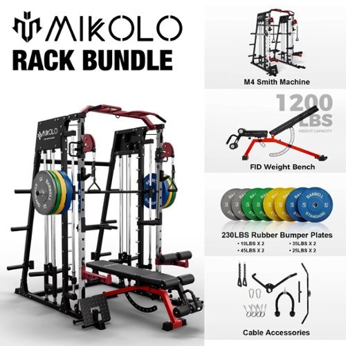 Mikolo - Smith Machine,2200 lbs Power Rack Cage,Power Rack with 800LB Capacity Weight Bench and 230 lbs Weight Plate - Red-Front_Standard 