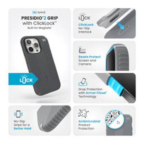 Speck Presidio2 Grip ClickLock Case with MagSafe for Apple iPhone 16 Pro - Charcoal Gray HOW TO BUY