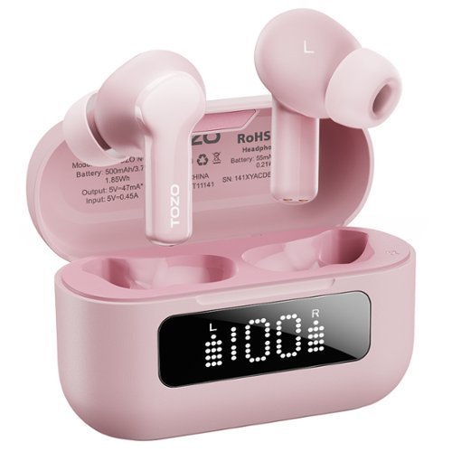 TOZO - NC3 Noise Cancel Earbuds Headphones, 68H, 6 Mics AI Clear Call, Stereo Bass, IPX8, 32 EQ, Low-Latency/Transparent Mode - Pink-Front_Standard 