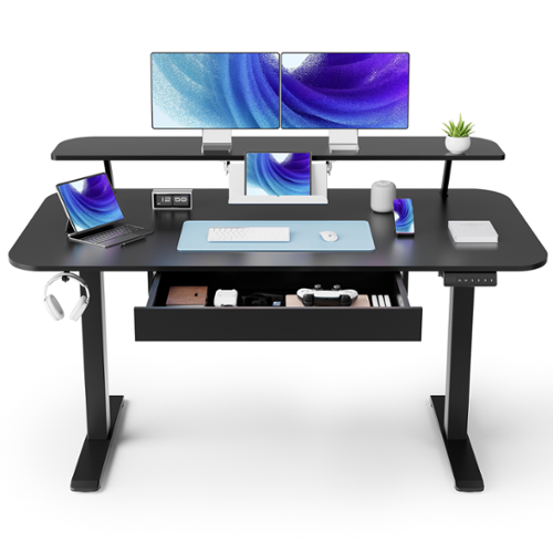 GTPlayer - 55 x 24 IN Electric Standing Desk with Drawers Sit Stand up Desk - Black-Front_Standard 