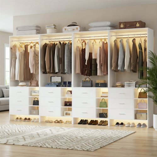 Aheaplus - 10FT Large Closet System 4-Piece Set with 12 Drawers, 118'' Walk-in Closet Organizer with Hanging Rods for Closet - White-Front_Standard 