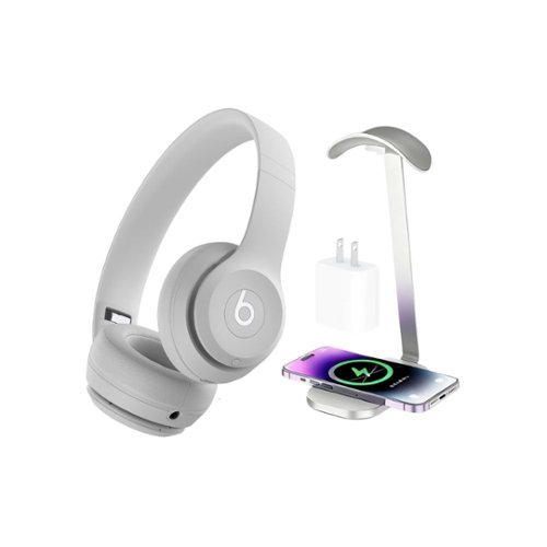 Beats - Solo 4 Wireless Headphones - Drenched Gray + Power Adapter & Headphone Stand/Charging Pad-Front_Standard 