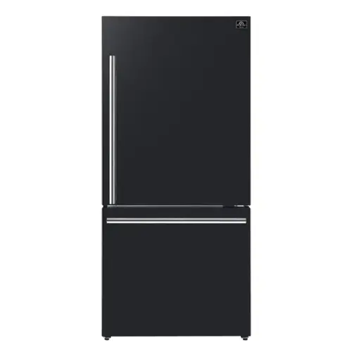 Front. Forno Appliances - Milano Espresso 17.2 Cu. Ft. Counter-Depth Bottom Freezer Refrigerator with Right Swing Door, Antique Brass Handles - Black.