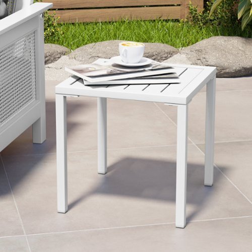 Crestlive Products - 16in Aluminum Patio Side Square Outdoor End Table 15.7inWx15.7inL - White-Front_Standard 