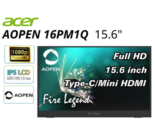 Acer - Refurbished Excellent - 16PM1Q 15.6" IPS Monitor 60Hz 1920x1080 FullHD 5ms 250Nit HDMI USB - Gray-Front_Standard 