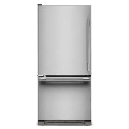 Front. KitchenAid - 19 Cu. Ft. 30-Inch Standard-Depth Bottom Mount Refrigerator with Left Door Swing - PrintShield Stainless.