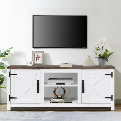 Ihomeadore - 58" Farmhouse TV Stand with Open Storage Shelves and Cabinets for TV up to 65" - White-Front_Standard 