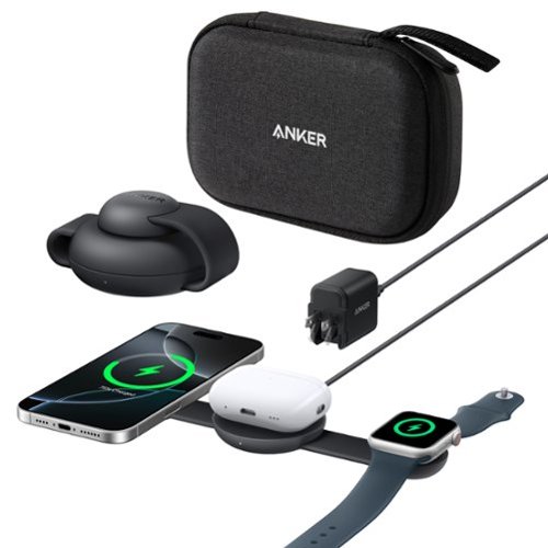Anker - MagGo Wireless Charging Station (3-in-1, Foldable Pad with Travel Case Included) - Black-Front_Standard