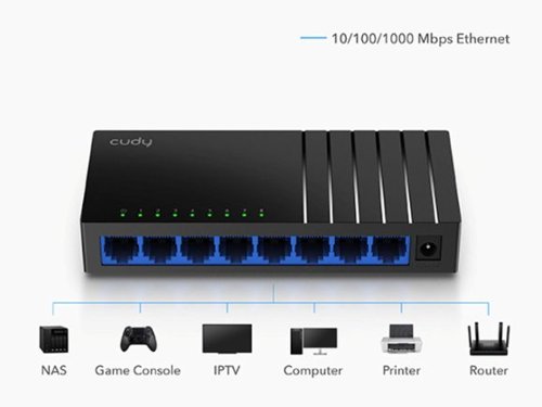 Cudy  GS108D 8 Port Gigabit Network Switch,Ethernet Splitter, Fanless, Traffic Optimization, Plug and Play, Black - black WORLDWIDE DELIVERY