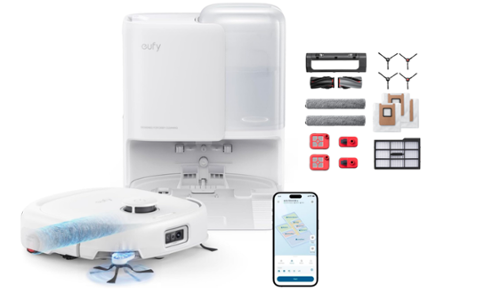 eufy - All-in-One Robot Vacuum and Mop Combo E25 with Official Replacement Parts Kit,20,000 Pa Turbo Suction - White-Front_Standard 