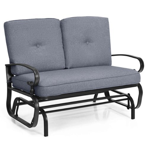 Costway - Glider Outdoor Patio Rocking Bench Loveseat Cushioned Seat Steel Frame - Grey-Front_Standard 