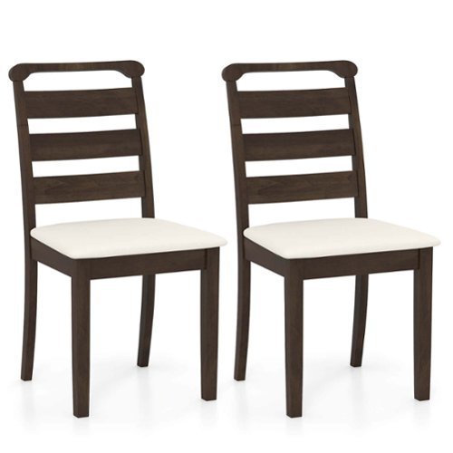 Costway Modern Dining Chair Set of 2 Upholstered Farmhouse Chairs with Rubber Wood Frame - Brown + White