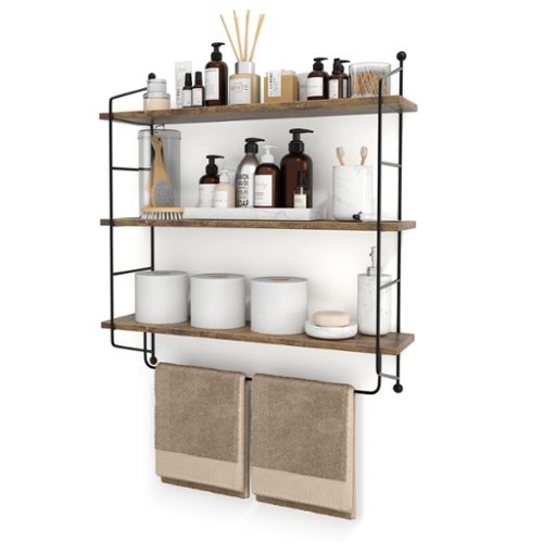 Sorbus - 3-Tier Floating Bathroom Shelves for Wall - Wood Wall Storage for Towels, Over The Toilet Storage Cabinet - Brown-Front_Standard 