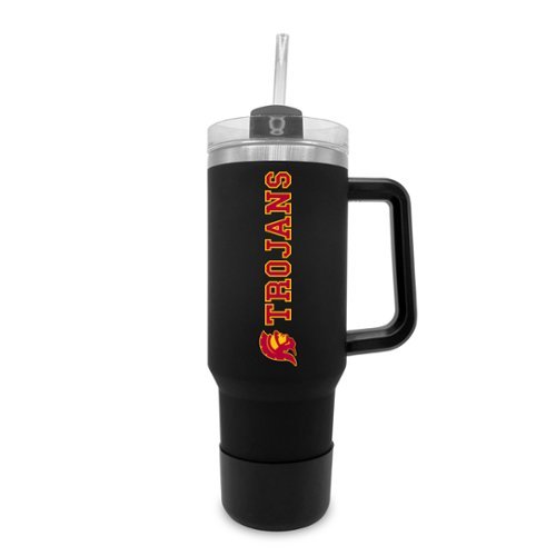 The Fanatic Group - USC Trojans 40oz. Stainless Tumbler with Handle & Removable Straw - Black-Front_Standard 