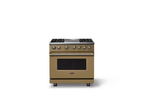 Viking - 36"W. Pro5S 5.6 Cu. Ft. Freestanding Self-Clean Sealed 4B Dual Fuel Convection Range/Grdl-Golden Hour/Brushed Brass - Golden Hour