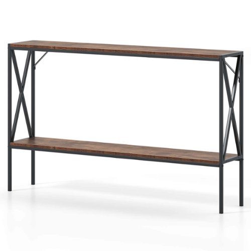 Costway Narrow Console Table 2-Tier Entryway Table with Storage 2 Support Bars Sofa Table - Black