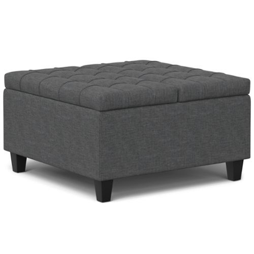 Simpli Home - Harrison Small Square Coffee Table Storage Ottoman - Slate Grey-Front_Standard 