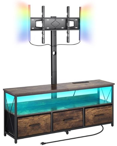 Glintex - TV Stand with Mount, 52" Console for Up to 75" TVs, LED Lighting, Power Outlet, Adjustable Height, Storage Drawers - Brown-Front_Standard 