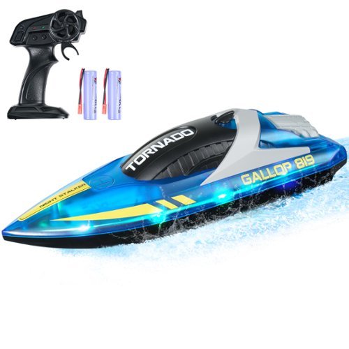 VEVOR - RC Boat, 2.4GHz 12 km/h, Remote Control Boat for Pools & Lakes, Racing Boat with LED Light, 2 Rechargeable Batteries - Blue-Front_Standard 