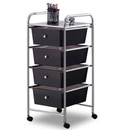 Costway - 4 Drawers Metal Rolling Storage Cart Scrapbook Supply & Paper Home Office - Black-Front_Standard 