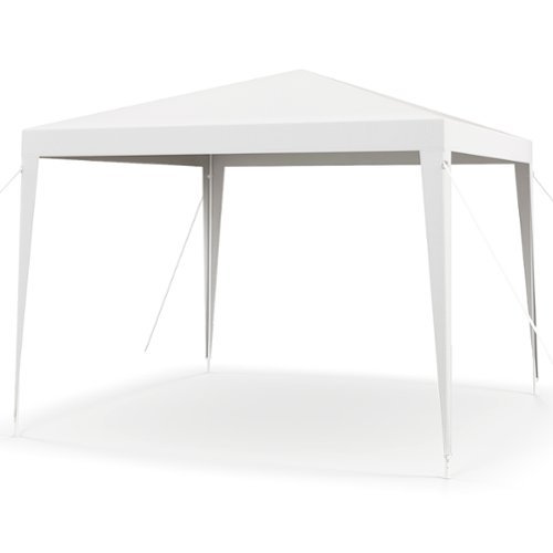 Gymax - 10 FT X 10 FT Canopy Tent Heavy Duty Gazebo Shelter w/ Wind Ropes - White-Front_Standard 