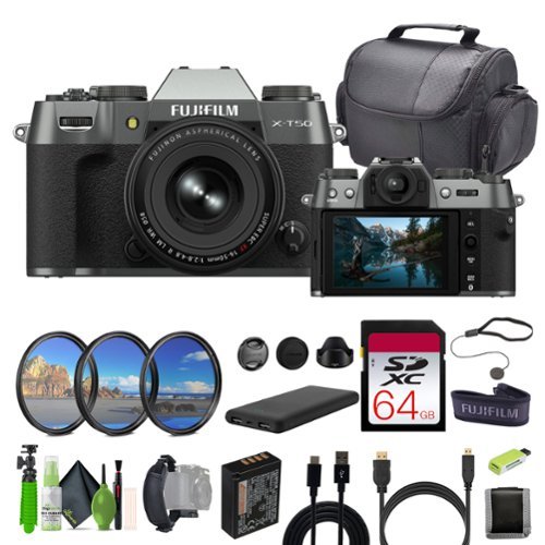 Bundle - Fujifilm - X-T50 Mirrorless Digital Camera XF16-50mm+Accessories - Silver - Charcoal-Front_Standard 