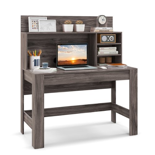 Costway Computer Desk Wooden Writing Desk Modern Home Office Workstation PC Laptop Table for Small Space - Rustic Oak