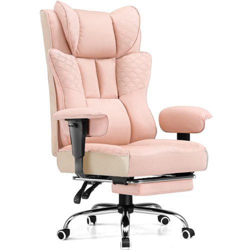 GTPlayer - Big and Tall Office Chair Adjustable Soft Armrests Ergonomic Gaming Chair Deluxe Embossing Designed - Pink-Front_Standard 