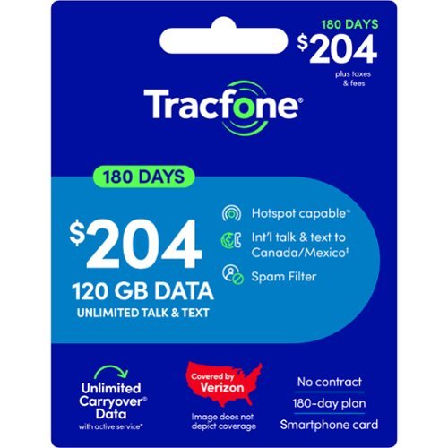 Tracfone - $204 Unlimited Talk & Text plus 120GB of Data 180-Day - Prepaid Plan [Digital]