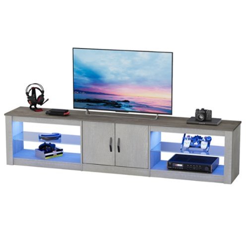 Bestier - 80" TV Stand for TVs up to 85" with LED Lights Entertainment Center for Living Room - White-Front_Standard 