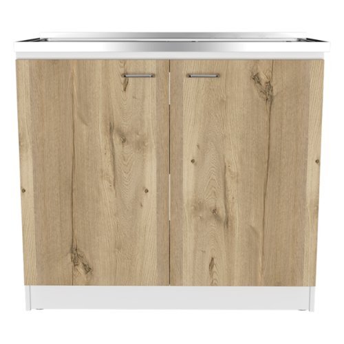 TuHome - Napoles Utility Sink With Cabinet, Double Door, One Shelf - White / Light Oak-Front_Standard 