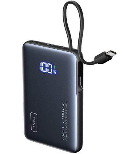 INIU - Pocket Power 10K Power Bank with Built-In USB C Cable, Compact 10000mAh PD 20W (IN&OUT) for iPhone, Samsung etc - Black-Front_Standard 