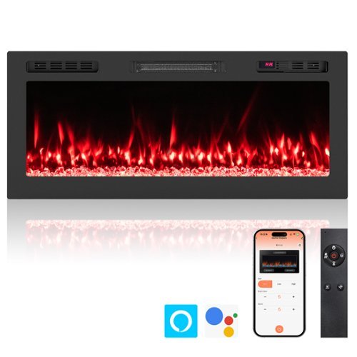 Costway - 42" Smart WiFi Electric Fireplace Work with Alexa & Google Assistant & Recessed - Black-Front_Standard 