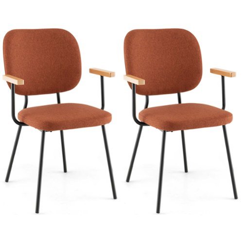 Costway Set of 2 Modern Linen Fabric Dining Chairs Padded Kitchen Accent Armchair - Black/Orange