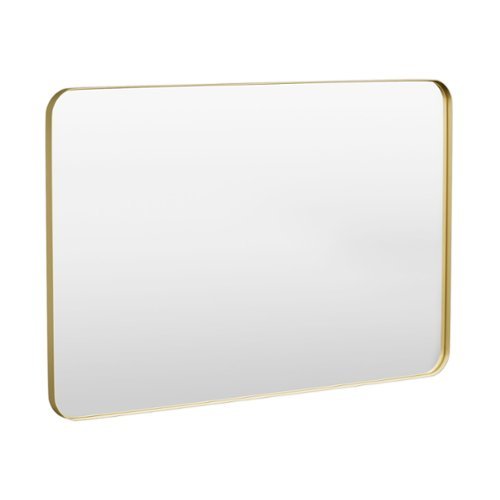 LOVMOR - 55 in. W x 36 in. H Tempered Glass Rounded Rectangle Framed Wall-Mounted Bathroom Vanity Mirror in Gold - Gold