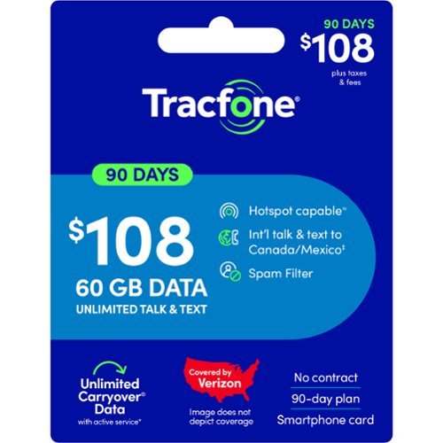 Tracfone - $108 Unlimited Talk & Text plus 60GB of Data 90-Day - Prepaid Plan [Digital]