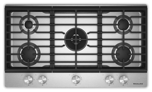 KitchenAid - 36 in. Wide 5 burners Gas Cooktop with Integrated Wok Grate - Stainless Steel-Front_Standard 