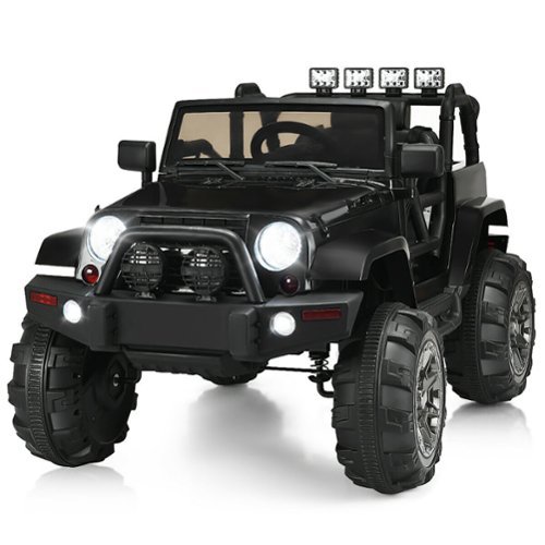 Costway - 12V Kids Ride On Truck Car w/ Remote Control MP3 Music LED Lights - Black-Front_Standard 