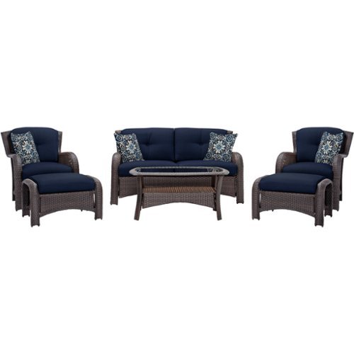 Hanover - Strathmere 6-Piece Rectangular Patio Set - Navy Blue / Navy Kaleidoscope-Front_Standard 