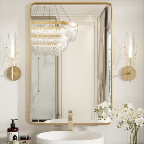 PAIHOME - Refined Gold Stainless Steel Rectangular Wall Mirror - 304 Stainless Steel Bathroom Mirrors Modern Mirror - Gold-16x24 Inch-Front_Standard 