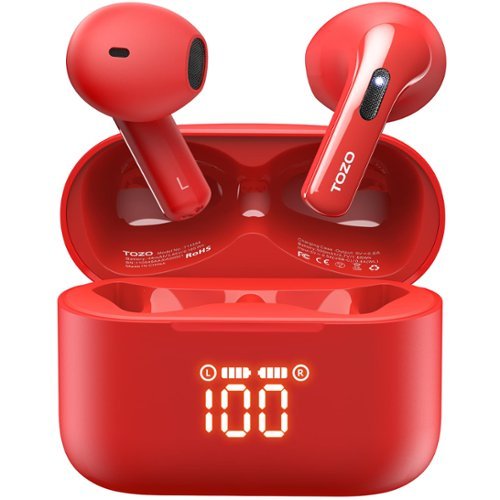TOZO - T21 True Wireless Noise Cancelling Earbuds, 44H Battery, Powerful Bass, IPX8 Waterproof, Personalized APP, Comfort Wear - Red-Front_Standard 